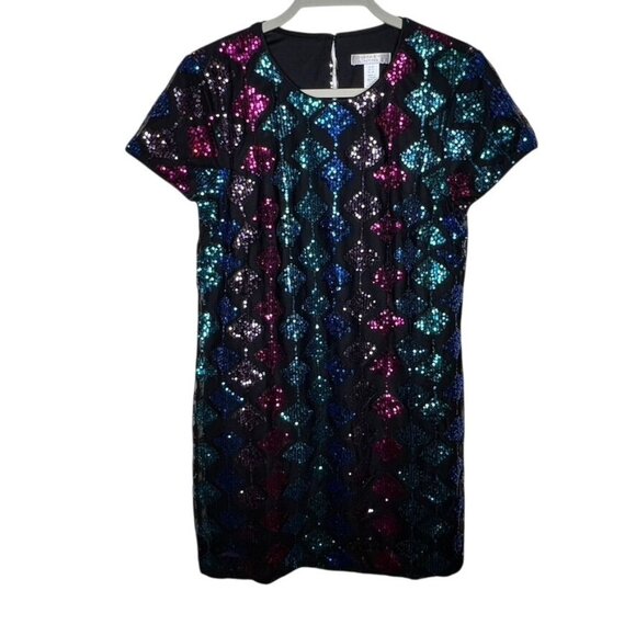 London Times Petites Short Shift Sequin Dress 8P  Multicolor Short Sleeve NWT - Picture 2 of 8